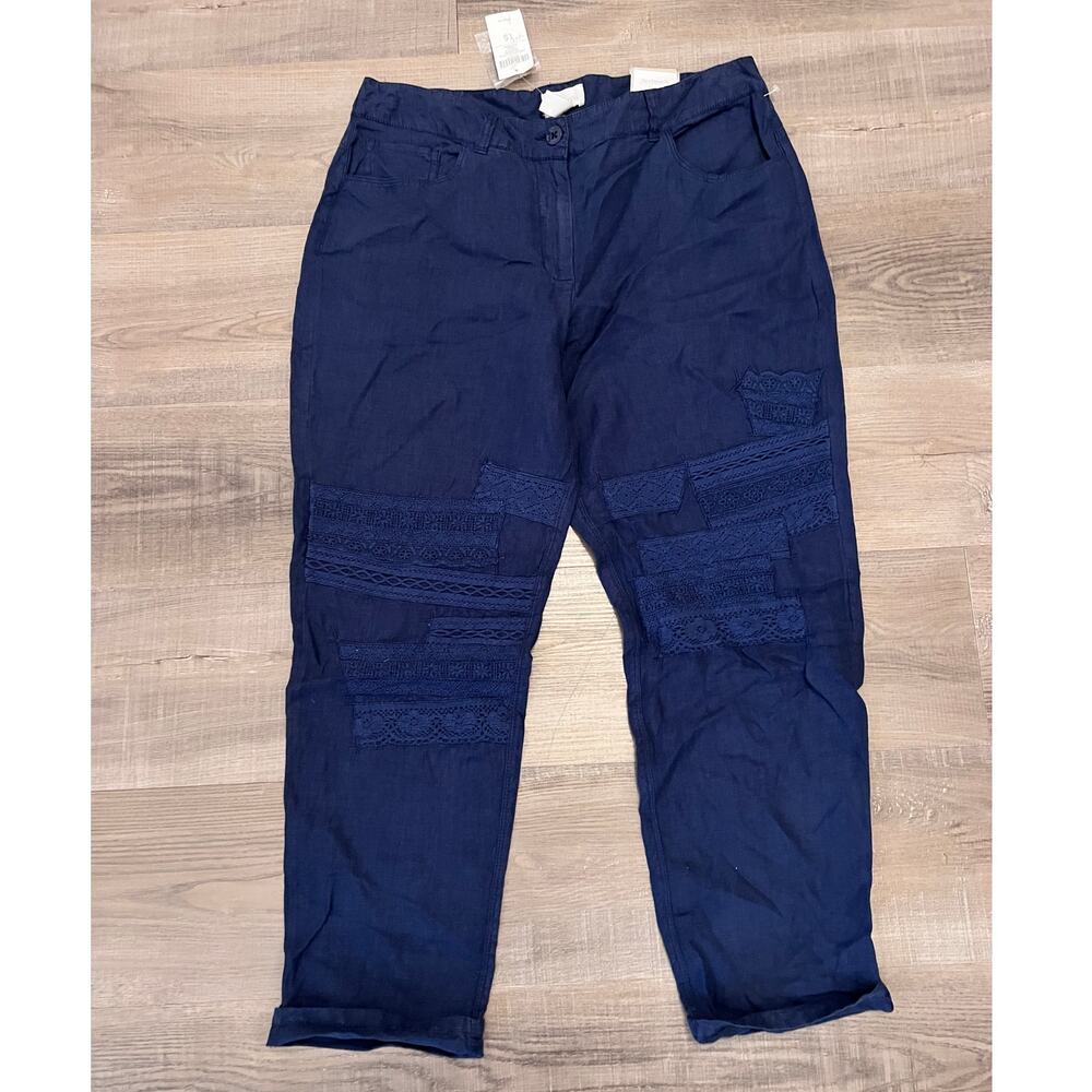 NWT Chico's Navy Linen Lace Patchwork Cropped Pants